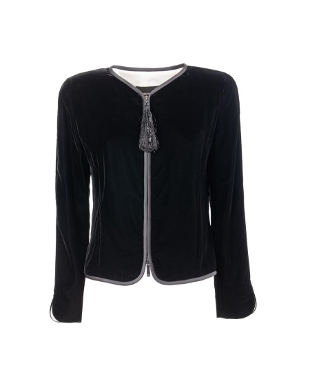 Shop EMPORIO ARMANI  Giacca: Emporio Armani giacca in velluto con zip.
Chiusura con zip.
Nappina con perline.
Profili in satin.
Maniche lunghe.
Fodera in raso.
Composizione: 65% viscosa, 35% cupro; fodera: 100% poliestere
Made in Romania.. EW001468 AF10208-UC001